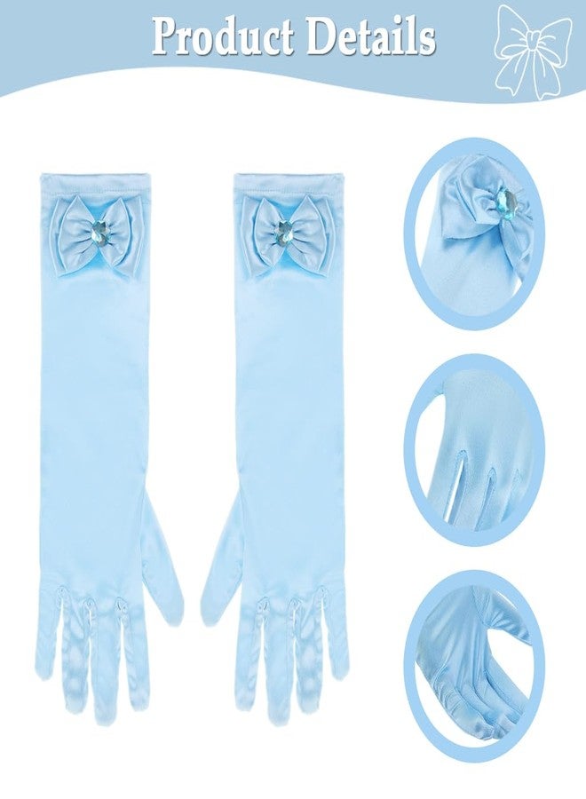 Zibuyu® Elegant Sky Blue Girls Gloves for Dress Up, Cosplay, and Parties Satin Long Princess Gloves with Butterfly Accent, Formal Banquet Accessories for Halloween, Weddings, and Stage Performances - Image 3